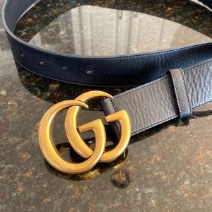 Gucci GG Marmont black leather belt with gold buckle size 85